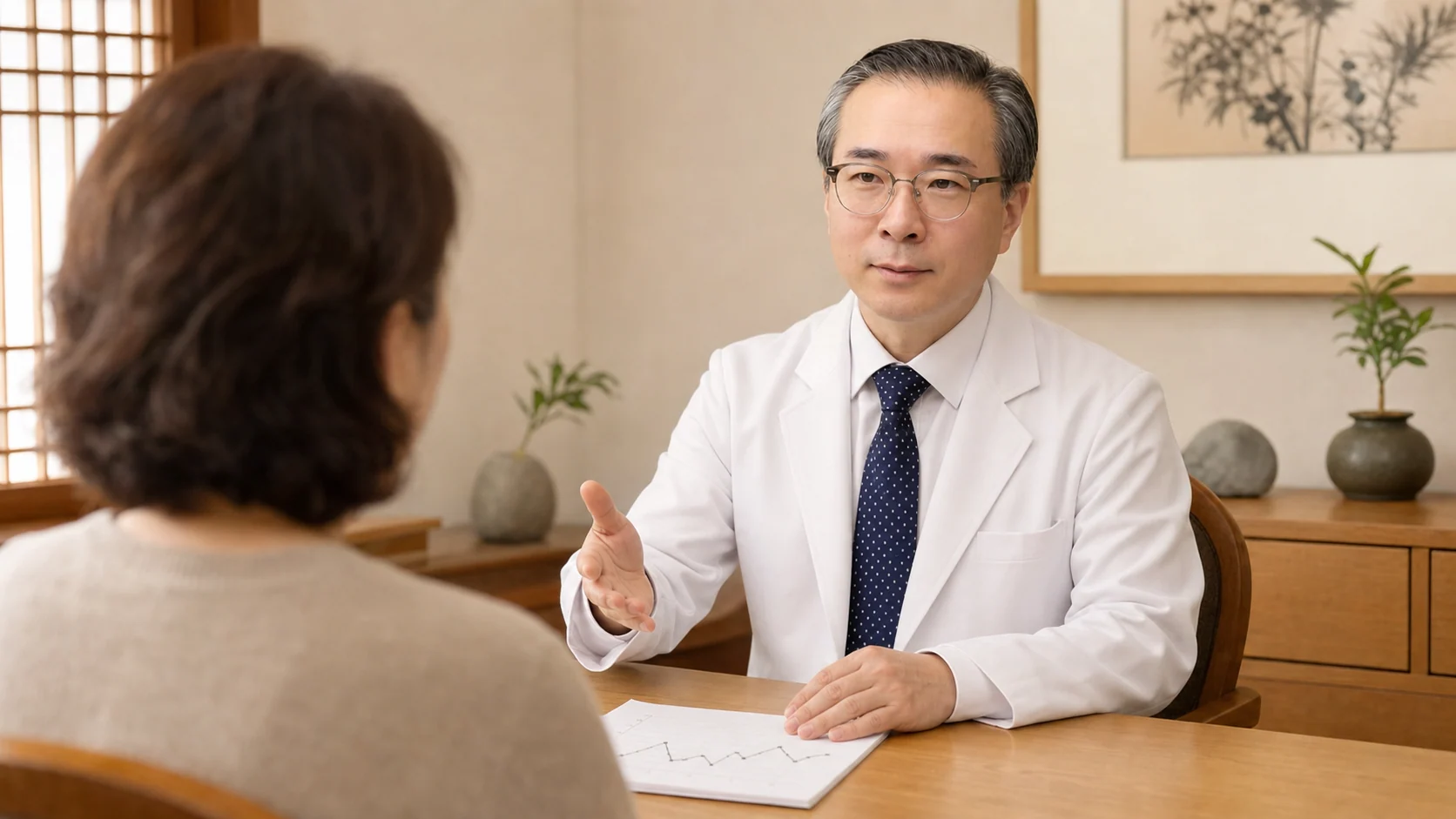 환자와 혀 통증의 패턴을 함께 살펴보는 진료 상담 장면