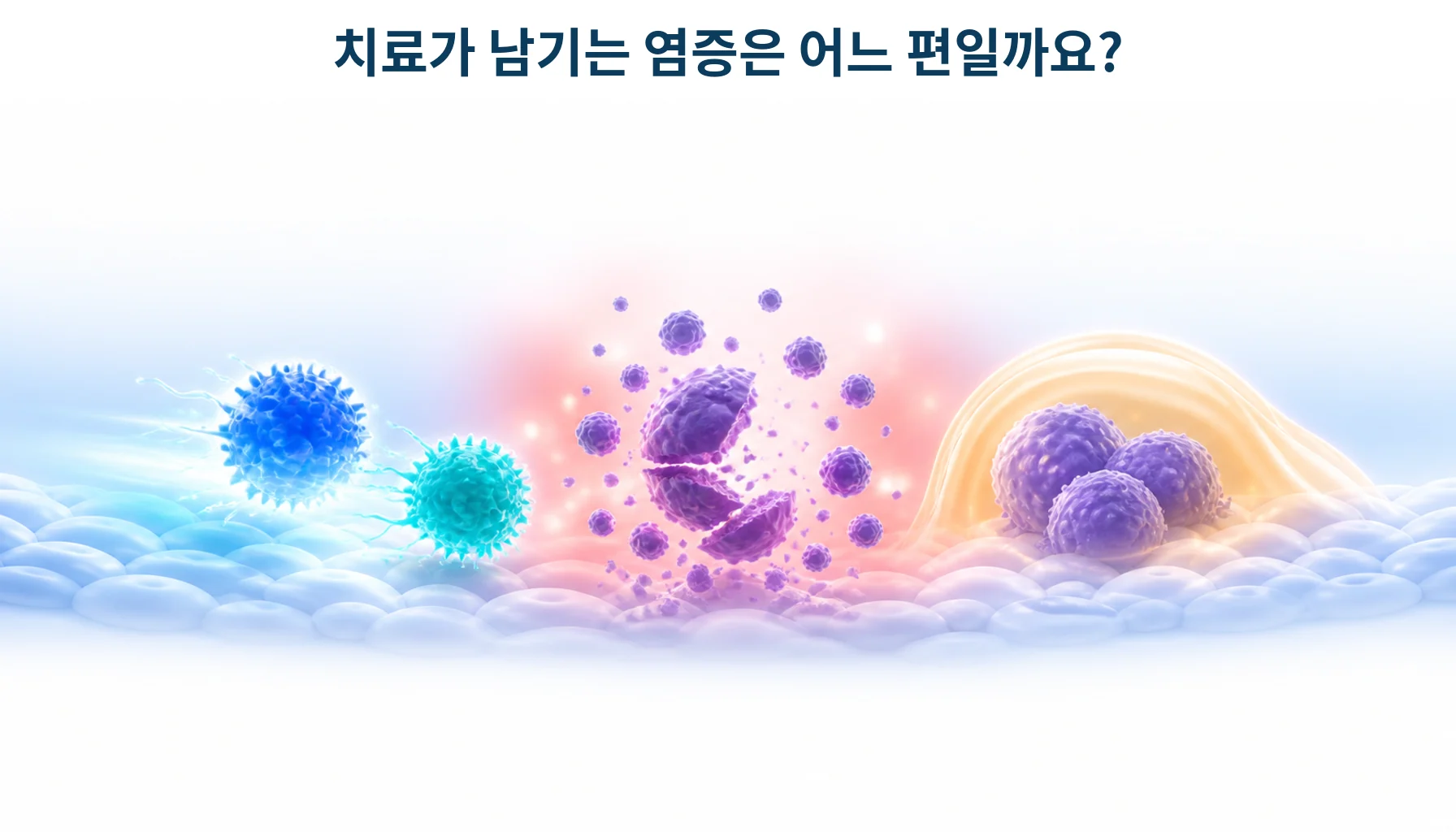 치료 뒤 남은 조직에 염증이 이는 모습을 형상화한 개념 그림