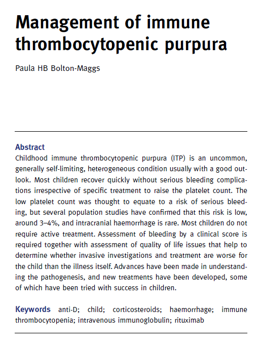특발성 혈소판 감소증 (Idiopathic thrombocytopenia, Immune Thronbocyopenia, ITP)