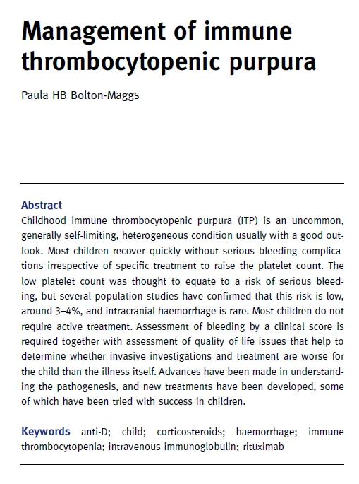 특발성 혈소판 감소증 (Idiopathic thrombocytopenia, Immune Thronbocyopenia, ITP)