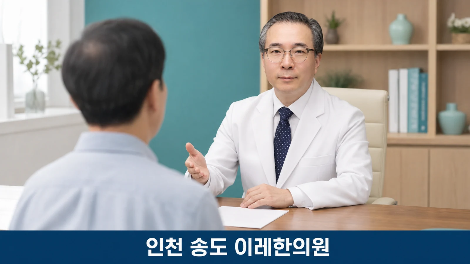 인천 송도 이레한의원 진료실에서 환자와 상담하는 한의사의 모습