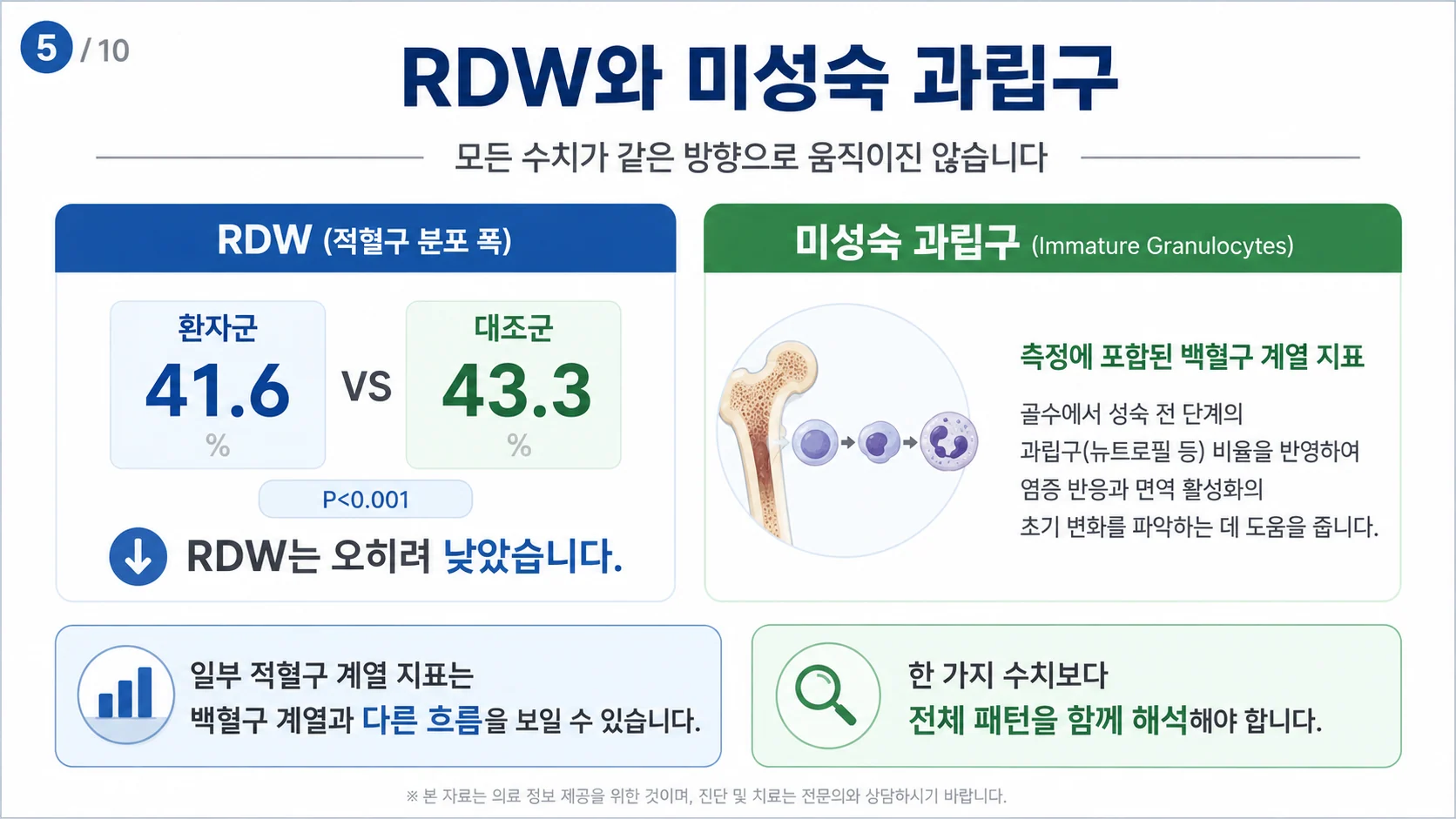 RDW와 미성숙 과립구 — 백혈구 계열과 결을 달리한 적혈구 지표