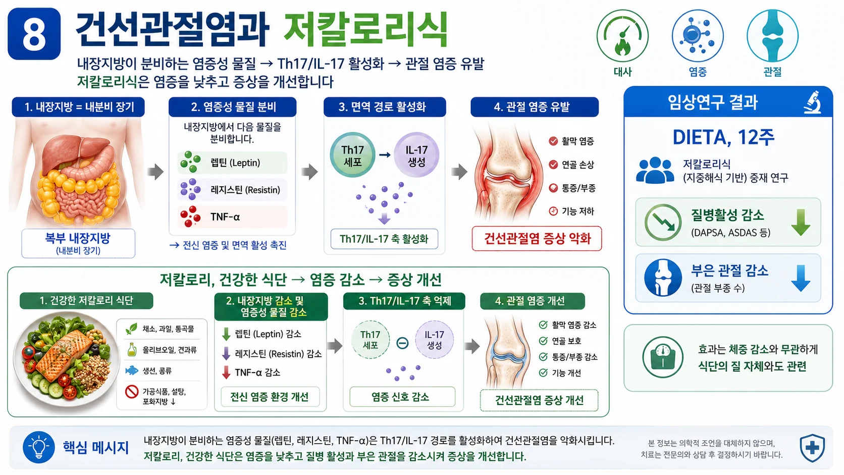 건선관절염과 저칼로리식 — 내장지방과 염증