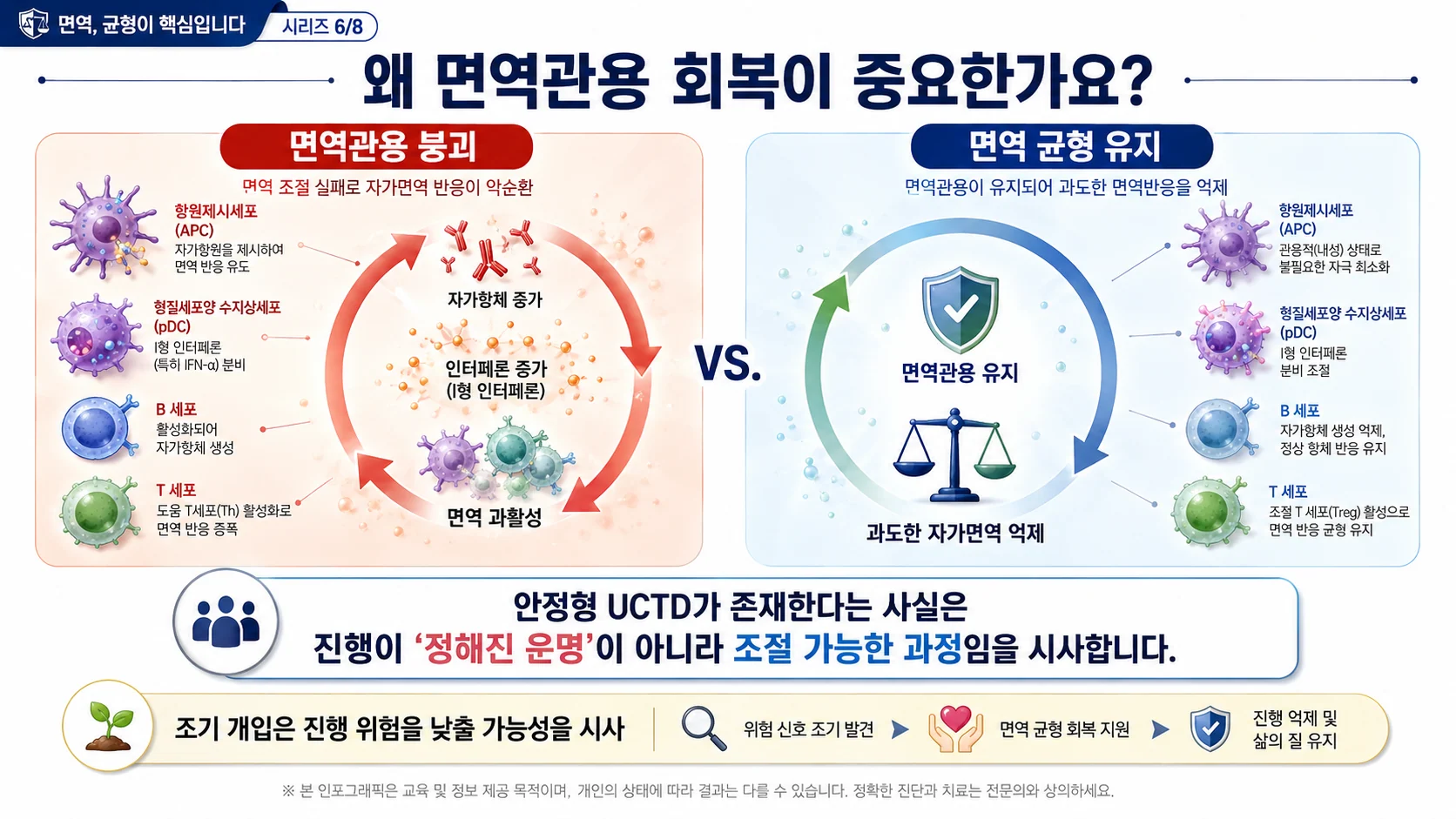 면역관용 붕괴 vs 균형 유지 — 왜 면역관용 회복이 진행을 막는 열쇠인가