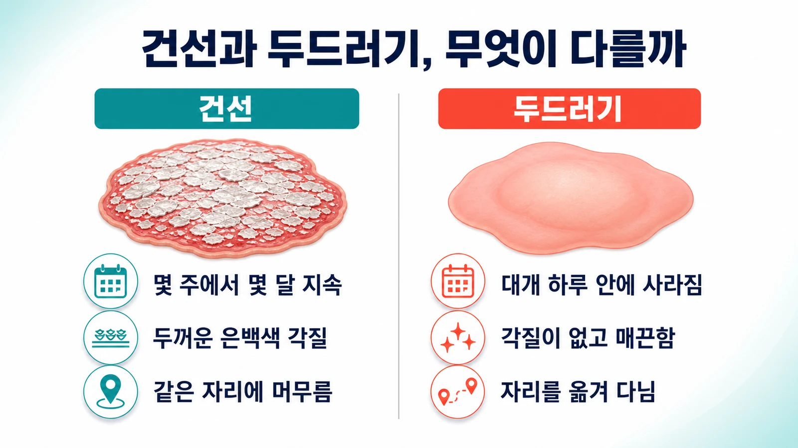건선과 두드러기, 어떻게 구분하고 왜 함께 올까 — 지속 시간과 IL-17