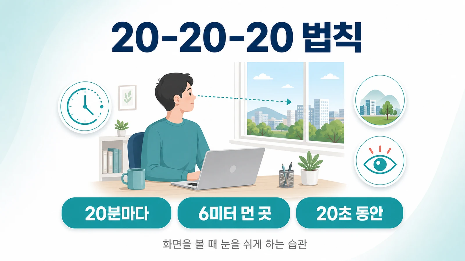 눈이 마를 때 20-20-20 법칙 — 안구건조·디지털 눈피로를 줄이는 실천법과 근거