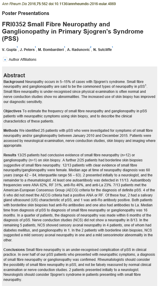 쇼그렌증후군 증상 중 Small Fiber Neuropathy는 임상에서 간과되는 경향이 있습니다