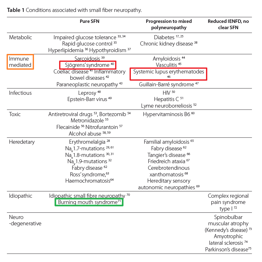 쇼그렌증후군 증상 - 가는 신경 신경병증(Small fiber neuropathy)