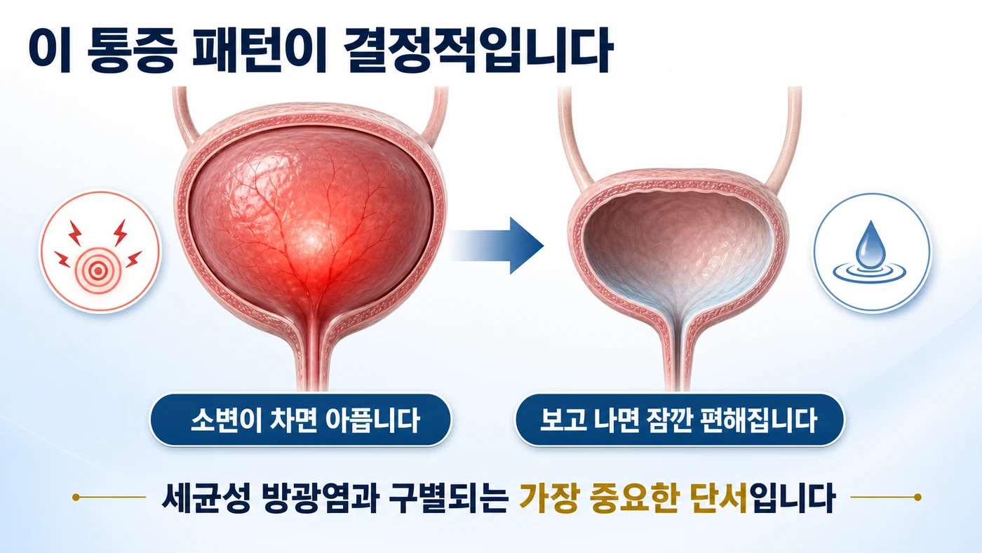 소변이 차면 아프고 배뇨 후 잠시 편해지는 간질성 방광염의 특징적인 통증 패턴