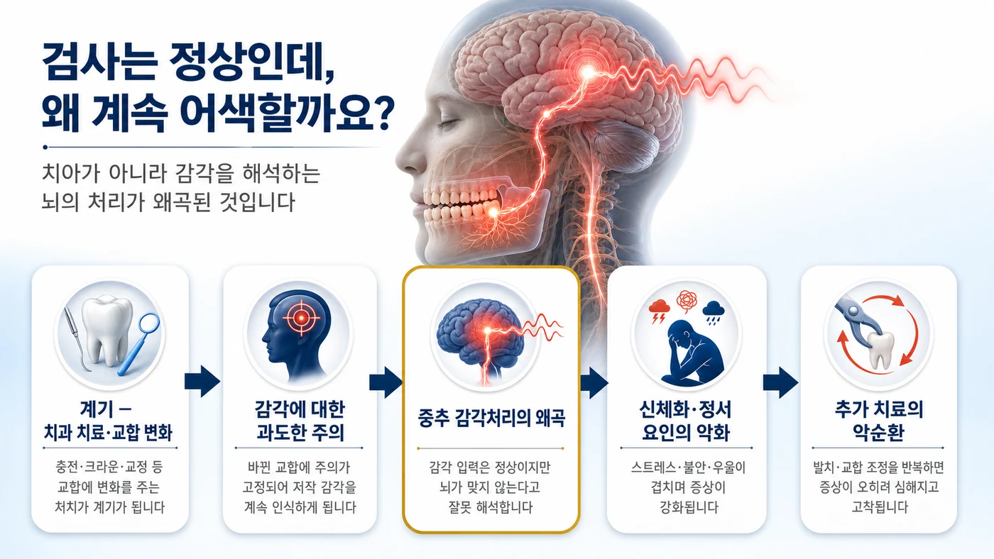 치과 치료를 계기로 감각에 과도한 주의가 쏠리고 중추 감각처리가 왜곡되는 과정