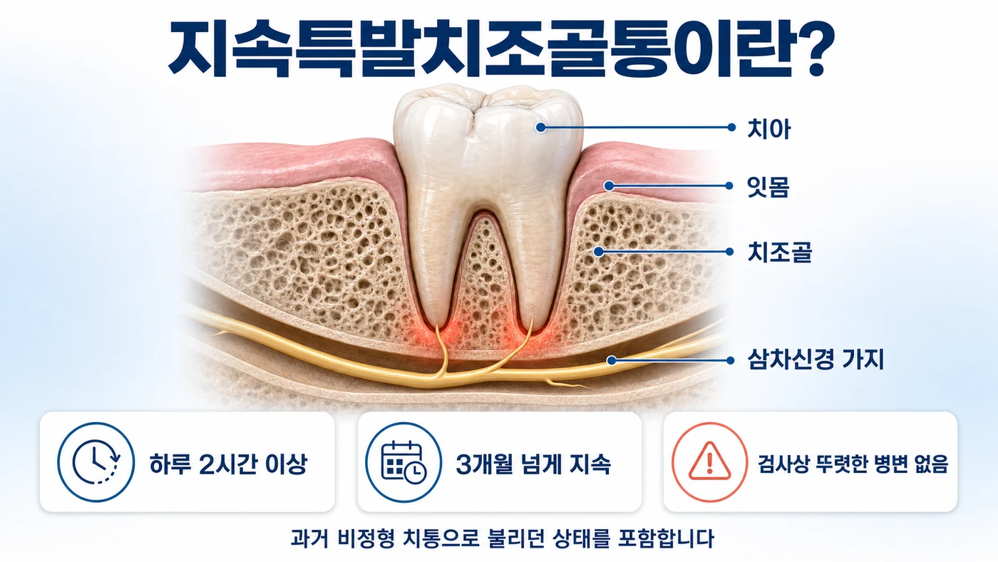 지속특발치조골통의 정의 — 치아·잇몸·치조골과 삼차신경 가지의 해부 구조와 진단 기준