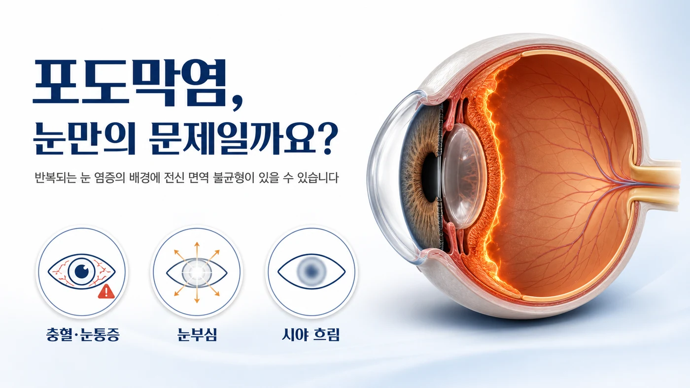 포도막염은 눈만의 문제가 아니며 반복되는 눈 염증의 배경에 전신 면역 불균형이 있을 수 있다