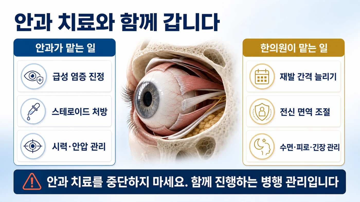 안과가 맡는 급성 염증 진정과 한의원이 맡는 재발 간격 관리의 역할 구분